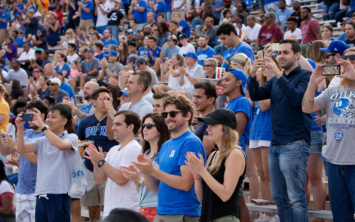 Fans watch Saturday's Duke football game at Brooks Field at Wallace Wade Stadium.