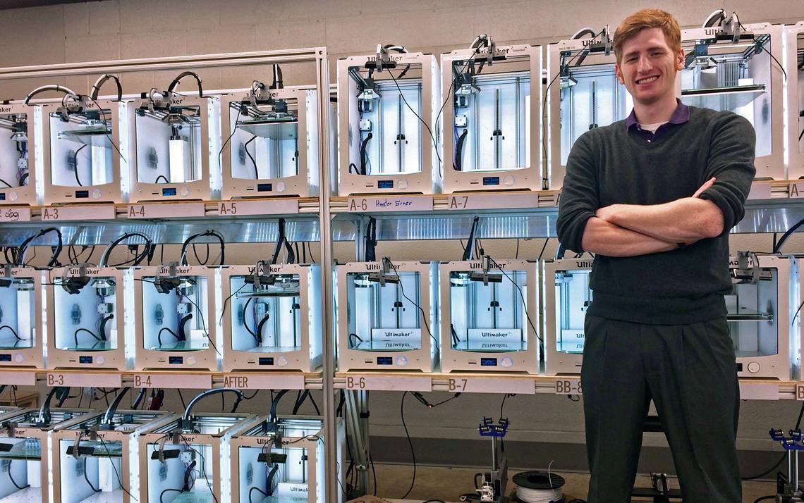 Mitch Greene, a studio technician at Duke’s Innovation Co-Lab, was hired in November 2016 to help oversee and maintain Duke’s growing 3-D printing capabilities.