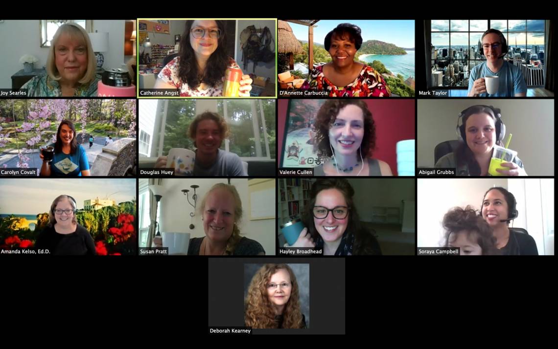 Staff with the Duke Global Education office chat during a virtual coffee break. Photo courtesy of Catherine Angst.