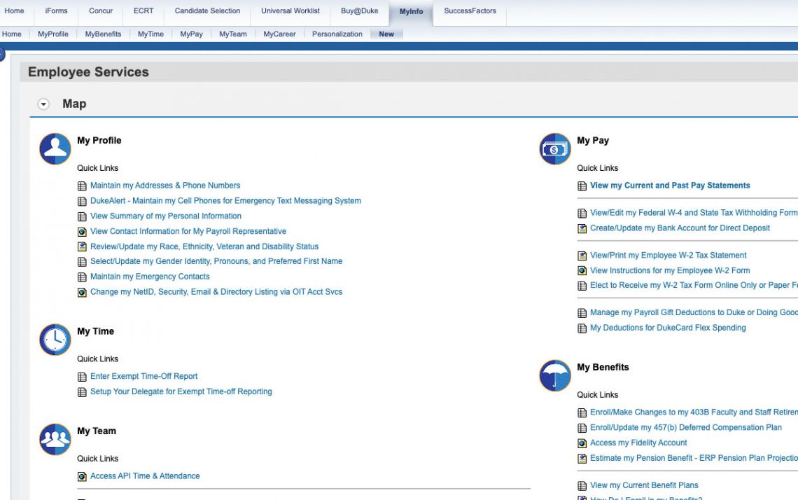 My Info page of the Duke@Work self-service website