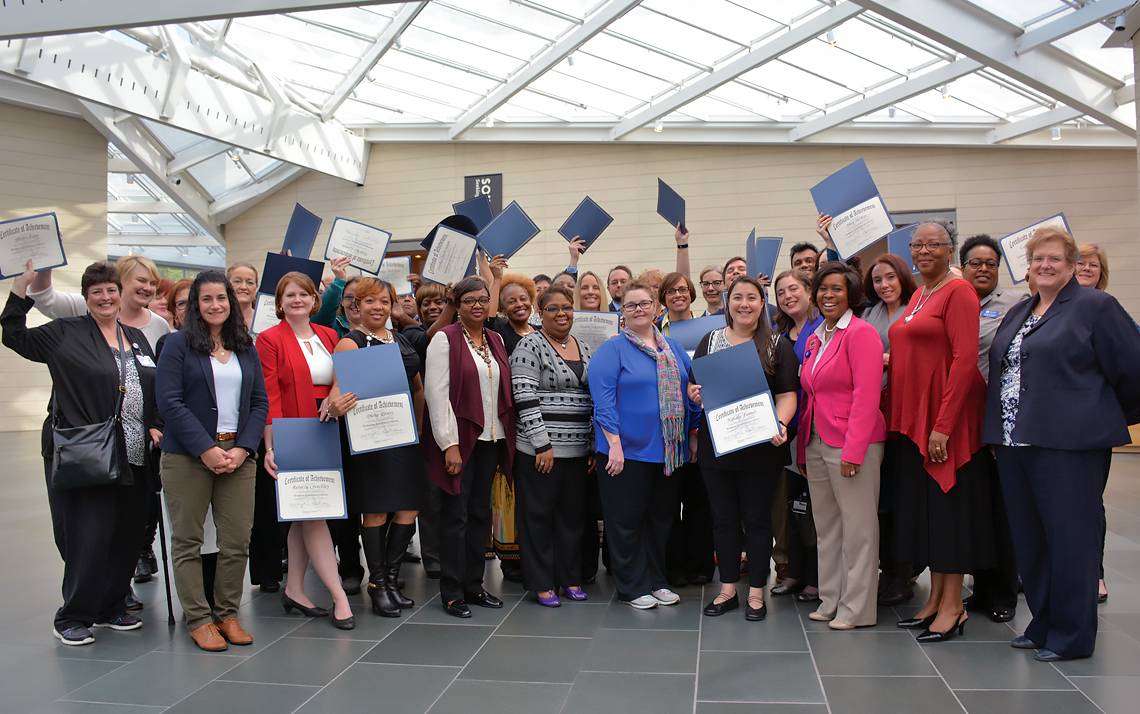 Duke employees celebrate receiving their Excellence certificates through Duke’s Learning & Organization Development in 2016.  