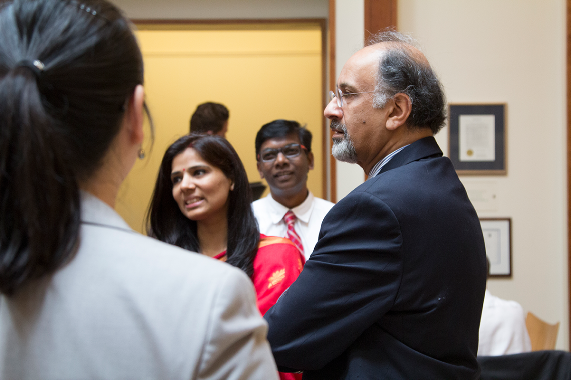 Indermit Gill, at a campus event. Gill, an economics professor, helped develop a forum for Duke researchers to share their works-in-progress in global studies. Photo by Tiffany Goetzinger