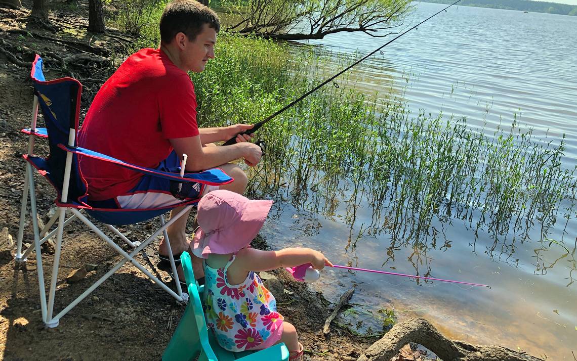 Duke Regional Hospital's Jake Hollenbeck fishes alongside his daughter, Gwennie Mae.