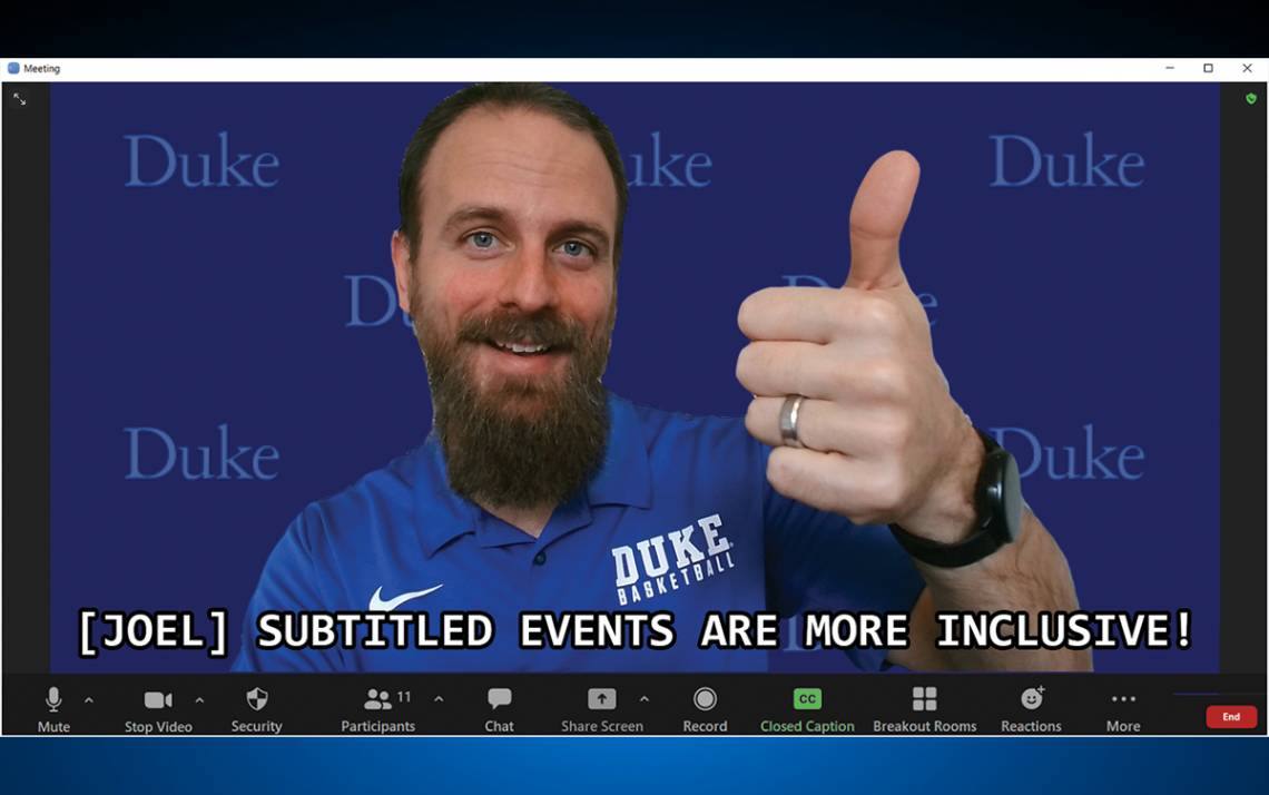 Joel Crawford-Smith uses closed captioning during an online meeting. Photo courtesy of Joel Crawford-Smith.