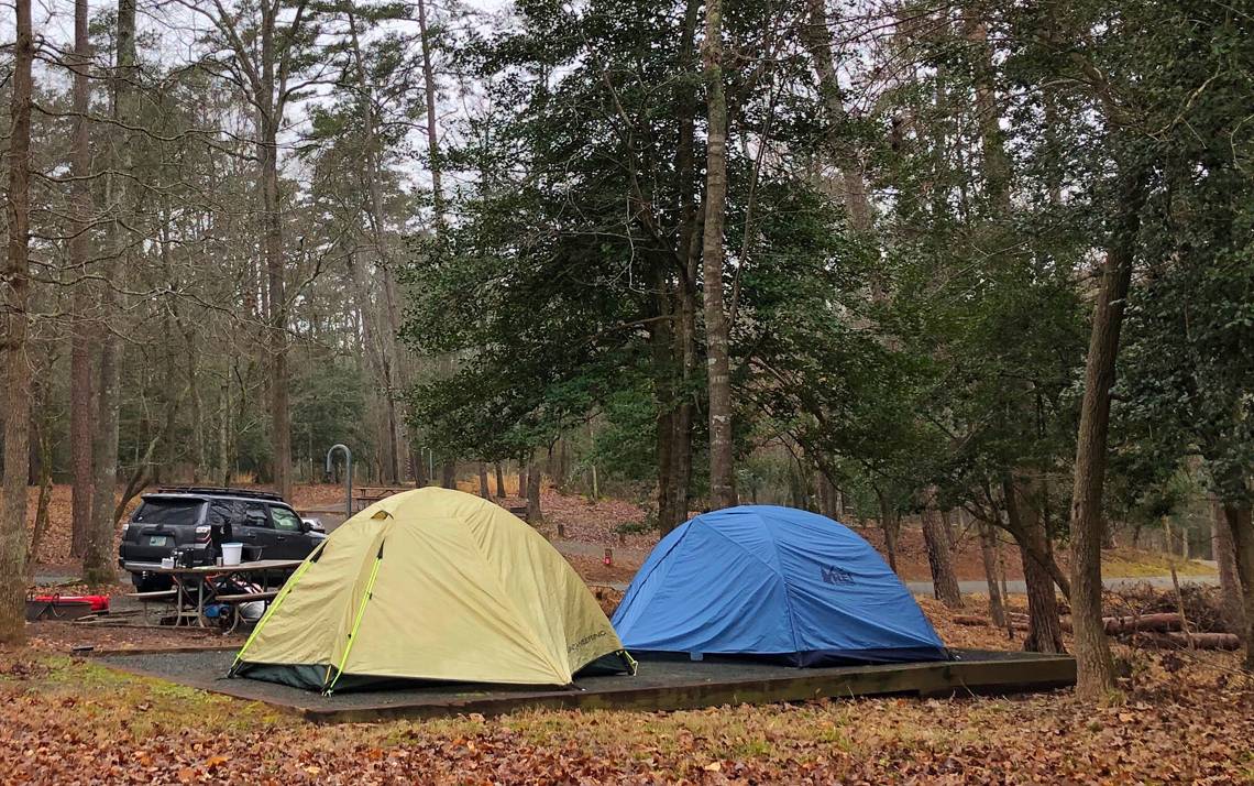 Justin Frye rented a tent from Duke Recreation & Physical Education for a trip to Uwharrie National Forest. Photo courtesy of Justin Frye.