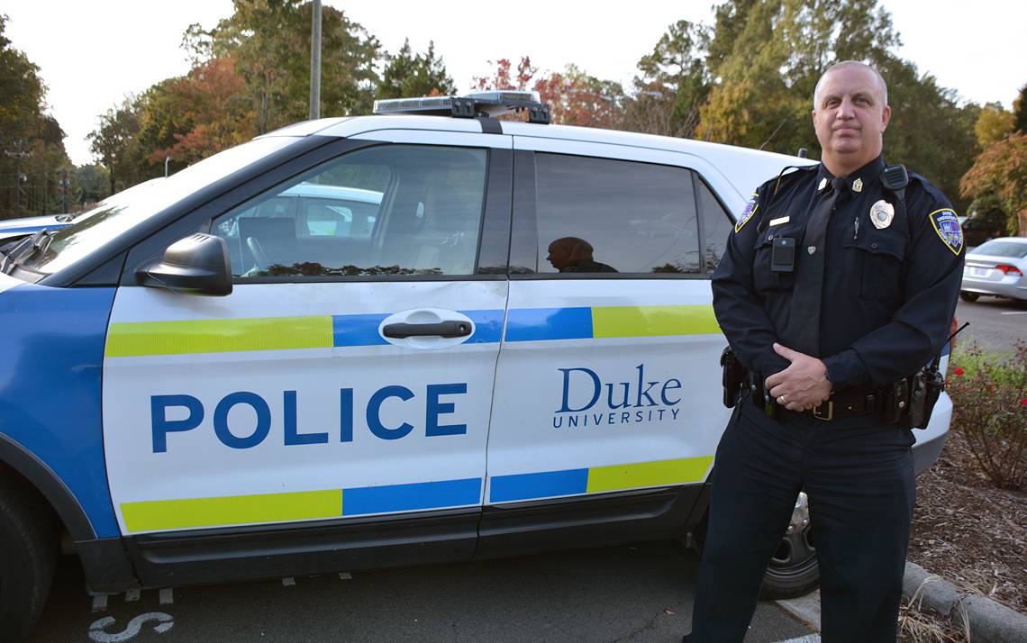 Brown works the night shift– 6 p.m. to 6 a.m. – as a sergeant with the Duke University Police Department. Photo by Jonathan Black.