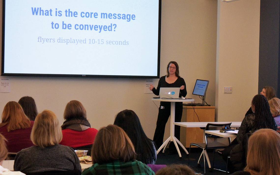 Barbara Puccio, manager of creative and user experience with Duke Web Services, presents during a Learn IT @ Lunch session on WebX.