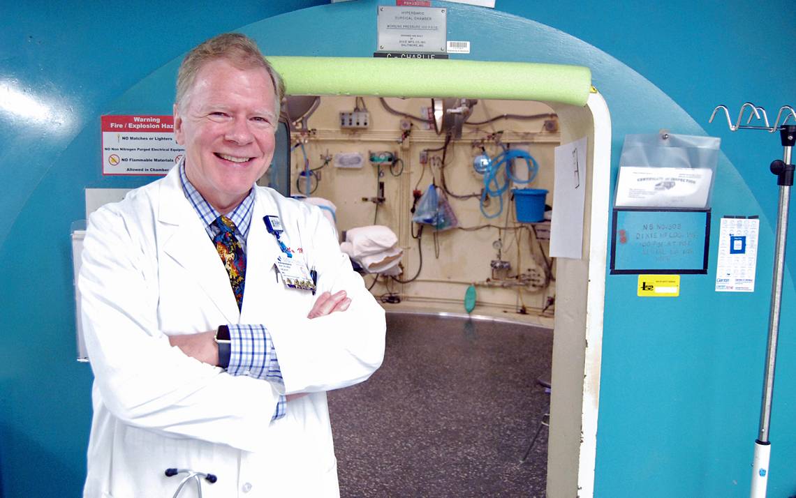 For 35 years, Richard Moon has helped care for patients at Duke's Center for Hyperbaric Medicine and Environmental Physiology. Photo by Stephen Schramm.