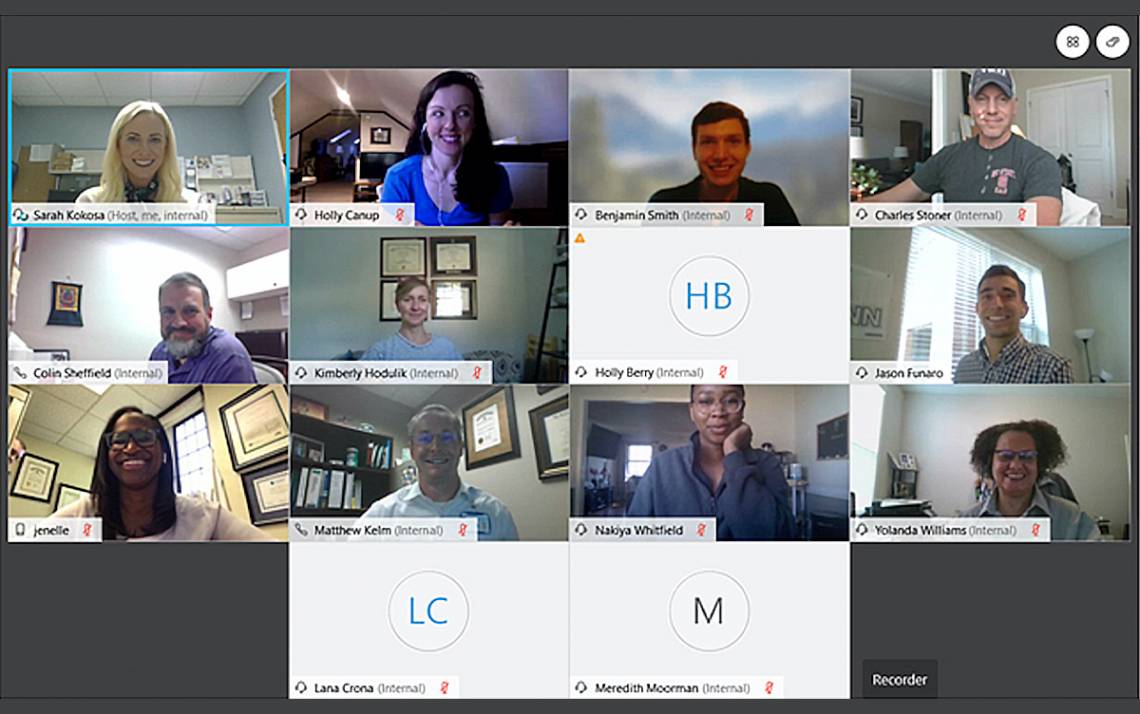 A team of Duke Health ambulatory pharmacists has been meeting more frequently since switching to virtual gatherings. Photo courtesy of Sarah Kokosa.