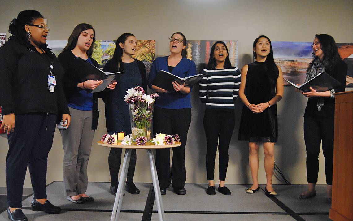 First-year students from Duke’s School of Medicine sing during a memorial service for the people who made donations through the Anatomical Gifts Program. 