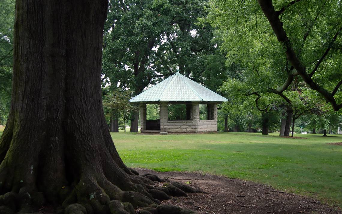 Nestled among wide oak trees, Stagg Pavilion is one of East Campus' most peaceful spots.