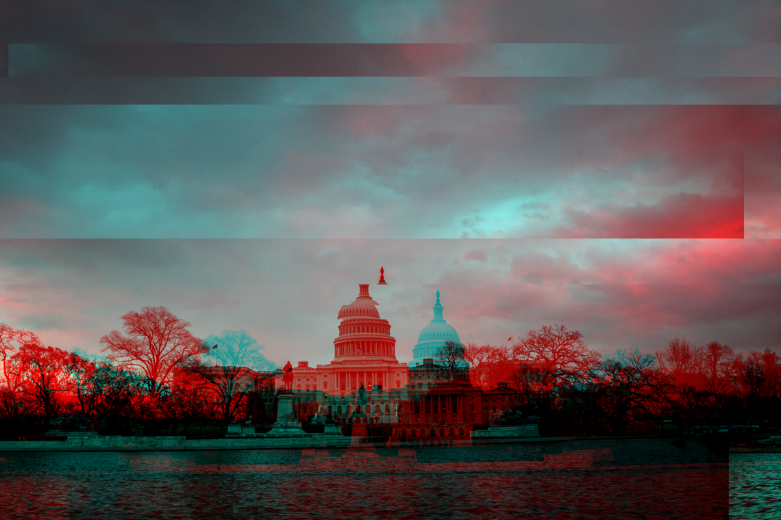 graphic of the US Capitol fragmented by American politics