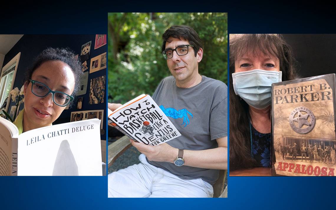 Left to right: Tsitsi Ella Jaji, Mark Borsuk and Sherry Harrell read their summer books.