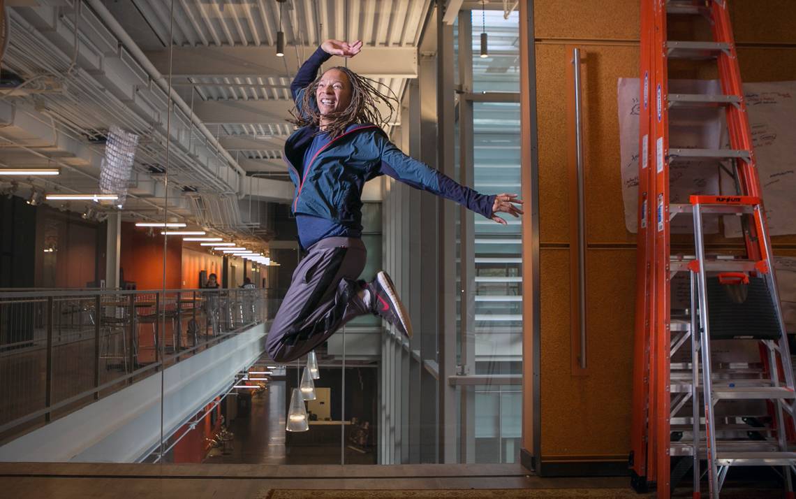 Tommy DeFrantz dances in the SLIPPAGE lab.