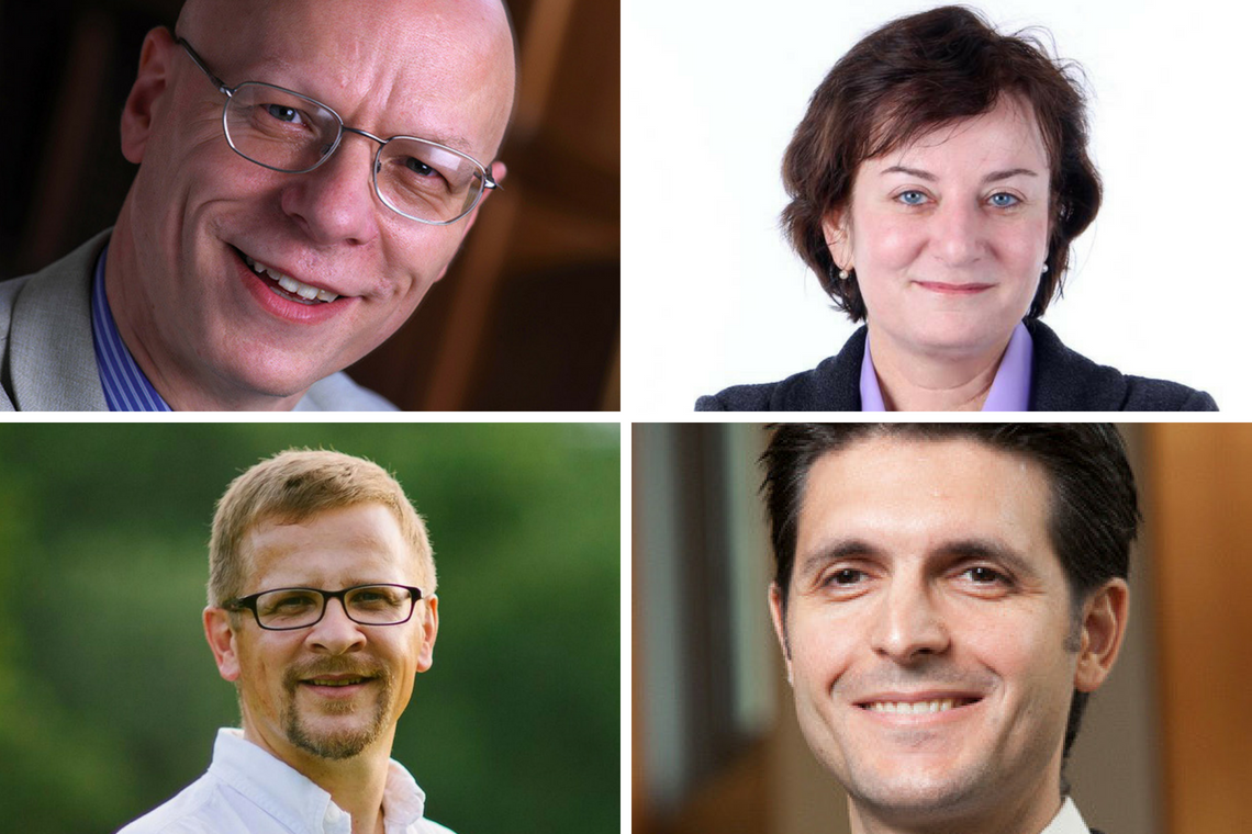New distinguished professors: Jeremy Begbie, Emily Klein, Michael Zavlanos and Norman Wirzba.