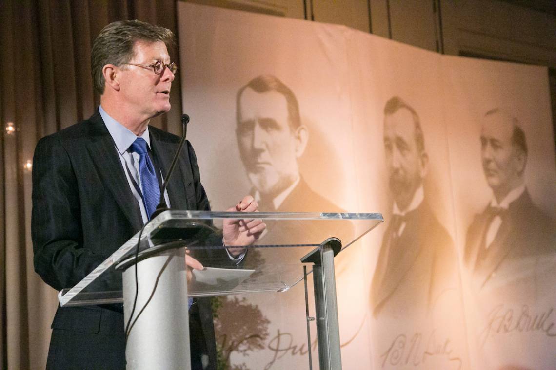 President Vince Price addresses his first Founders Day Ceremony Friday at the Washington Duke Inn. Photo by Chris Hildreth/Duke Photography