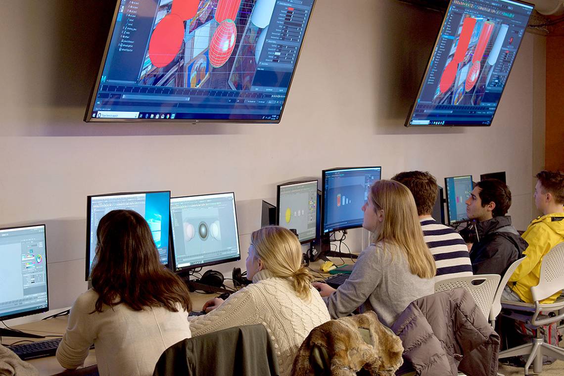 Students work on an assignment in Edward Triplett’s 3D Modeling and Animation class