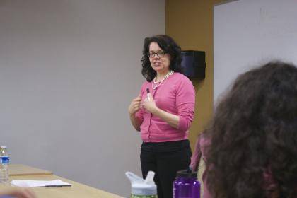 Book editor Lucia Macro discusses romance novels at a discussion at the Forum for Scholars and Publics. Photo courtesy of Sonja Foust