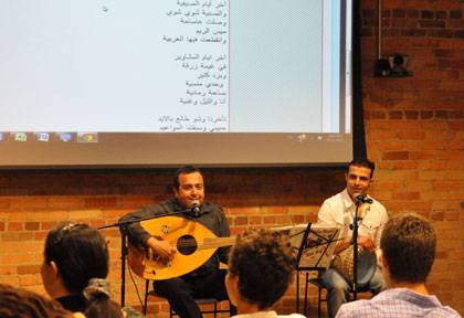 Naji Hilal entertains on the oud with Nadim Bou Hamdan on the dumbek. Photo by Hannah Jacobs.