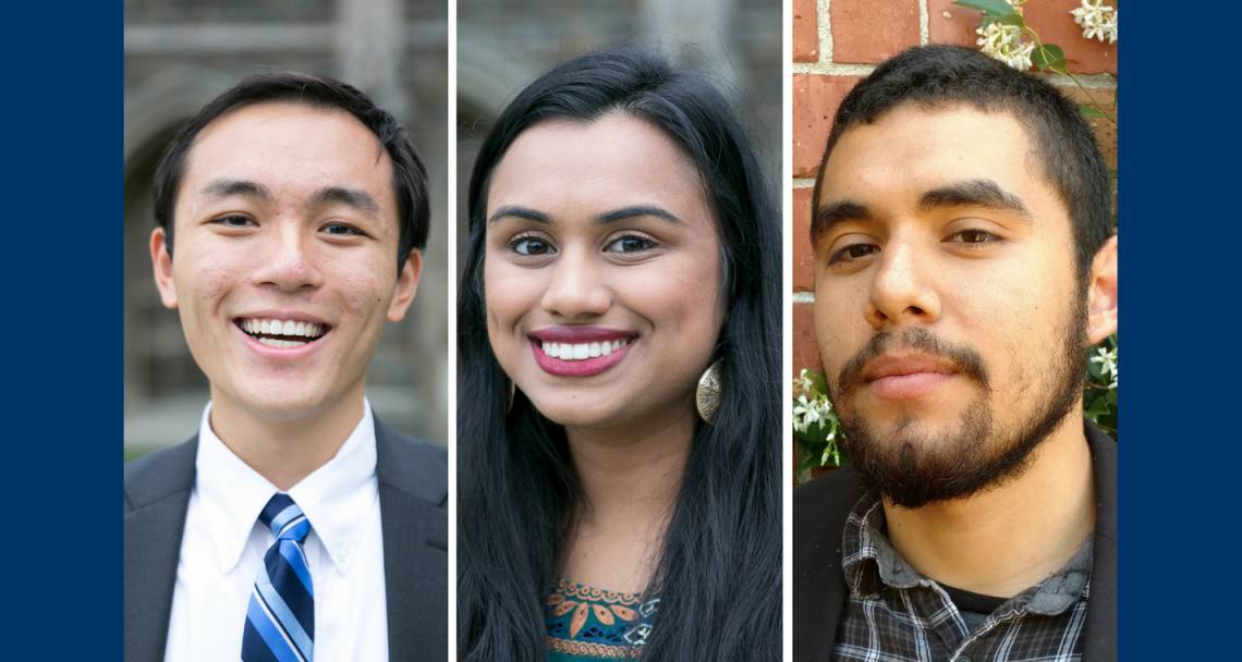 New Marshall Scholars: John Lu, Meghana Vagwala and Antonio Lopez.