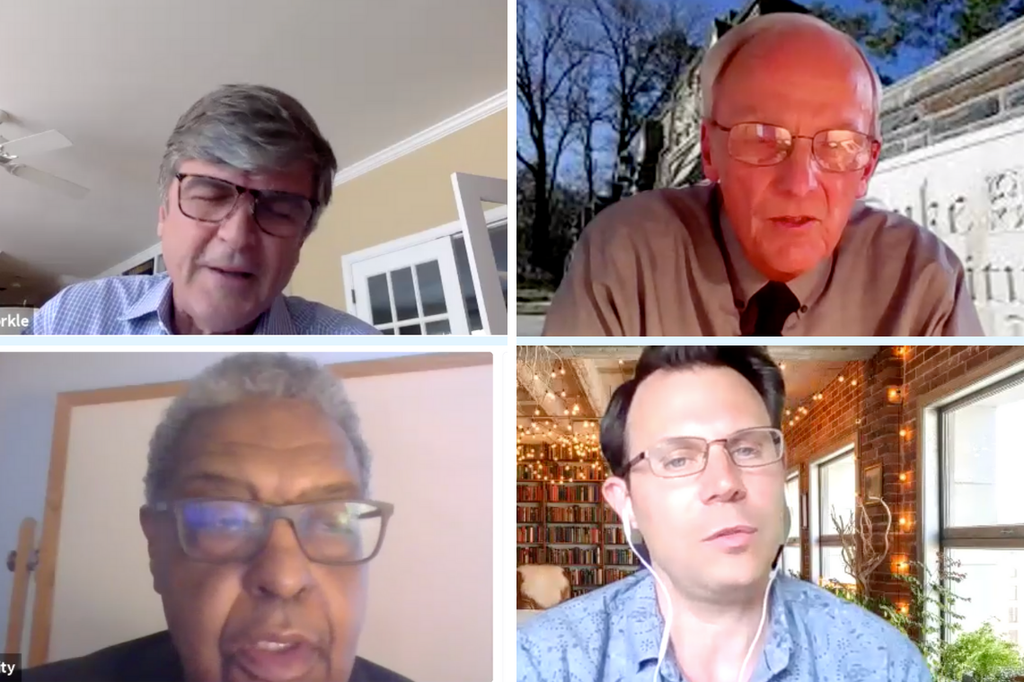 Panelists talking about COVID policy in a zoom discussion