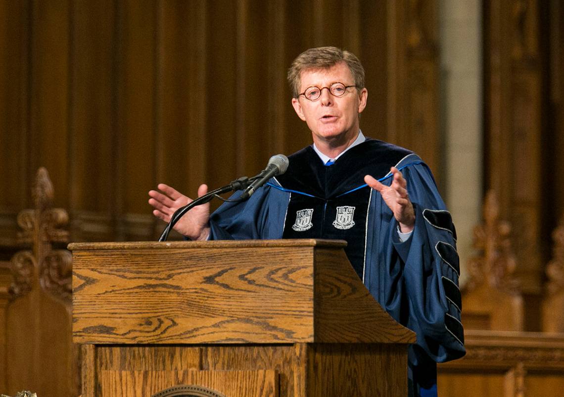 Vincent E. Price welcomes new graduate and professional school students during convocation Wednesday. Photo by Megan Mendenhall/Duke Photography