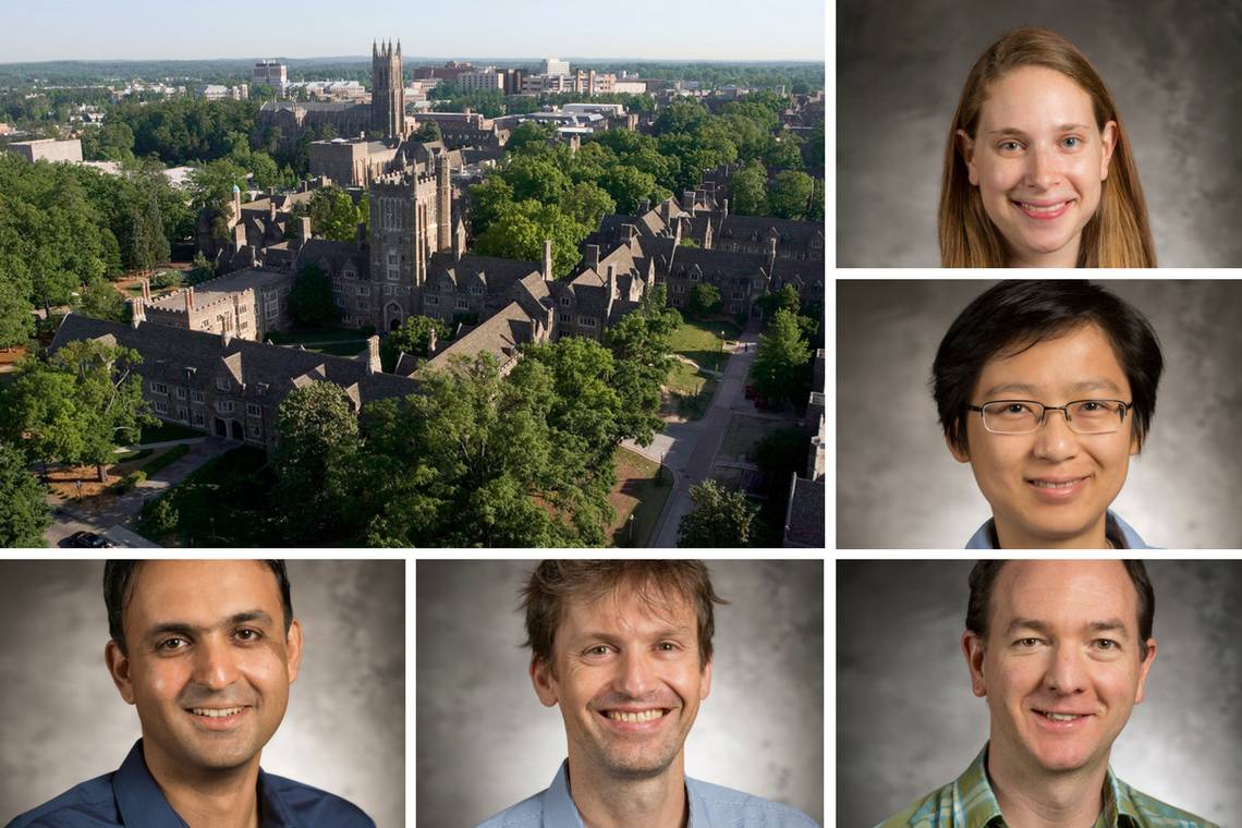 New hires for the quantitative initiative include, from top: Amy Goldberg, Xiuyuan Cheng, Peter Hoff, Nicolas Brunel and Iman Marvian.