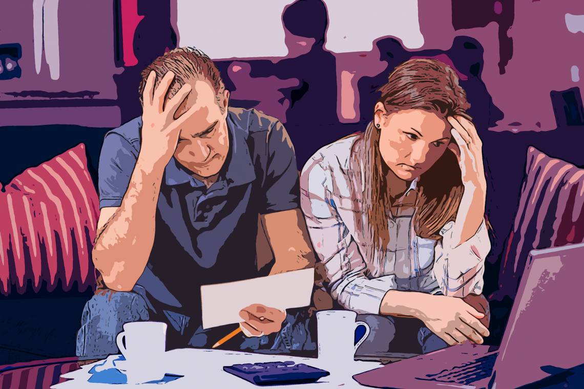 stock art graphic of a couple worrying about money