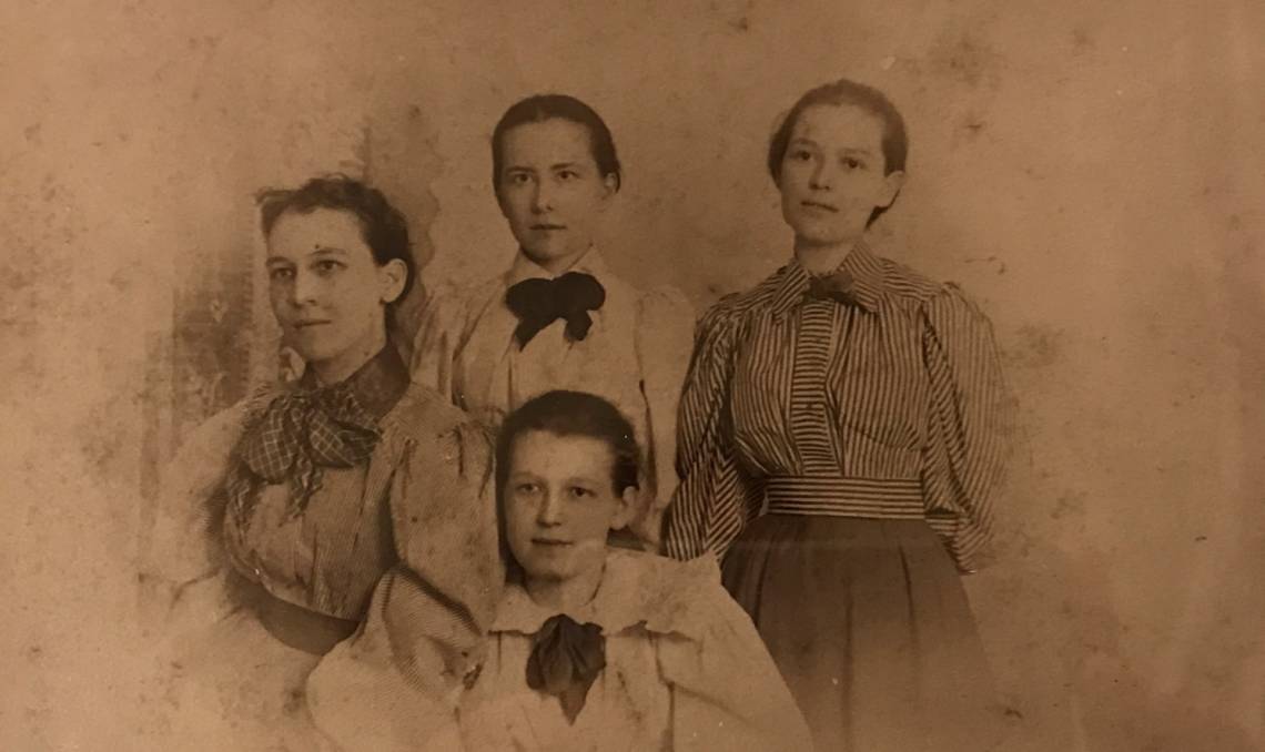 Some of the first women enrolled in Trinity College. Back row: Ida Carr, Mamie Jenkins, and Fannie Carr. Front row: Annie Pegram. Duke Archives