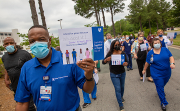 marchers in M2M rally at Duke Health