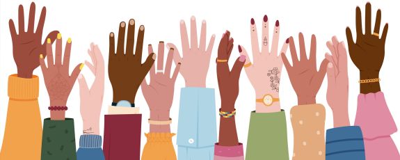 Hands raised in the air.
