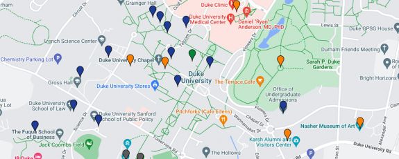 Screenshot of the Lost & Found map of locations across campus.
