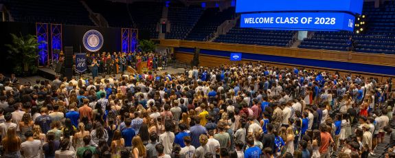 The Class of 2028 filled the floor of Cameron Indoor Stadium for the traditional opening convocation ceremony.