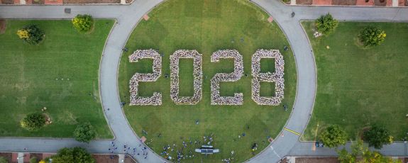aerial drone photo of Class of 2028 class photo