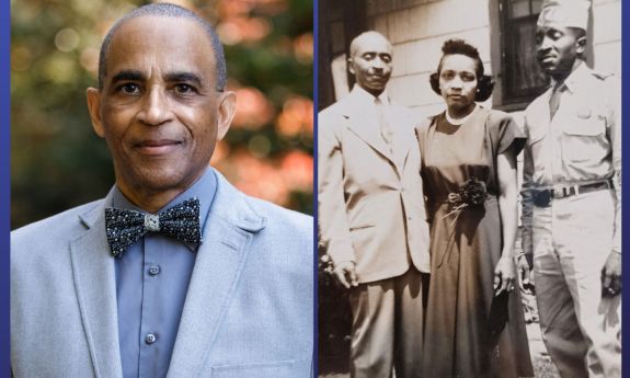 Left, Milton Blackmon; right, One of Ella Clark’s descendants was Blackmon’s paternal grandmother Fannie Clark (center), pictured here with husband Felix (left) and son Odis (right), who is Blackmon’s father. Photo courtesy of Milton Blackmon