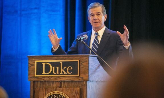 Gov. Roy Cooper speaks at the Winds of Change event at Duke