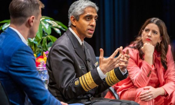 Surgeon General Dr. Vivek Murthy addresses community health issues in a conversation with Duke’s Jon Scheyer and Kate Bowler