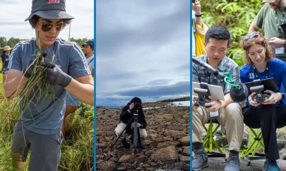 Working at the campus farm during experiential orientation; students filming the death of a glacier in Iceland; and students in the Xprize competition