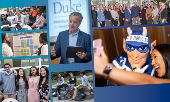 montage of Margolis Center events. Director Mark McClellan is in the middle