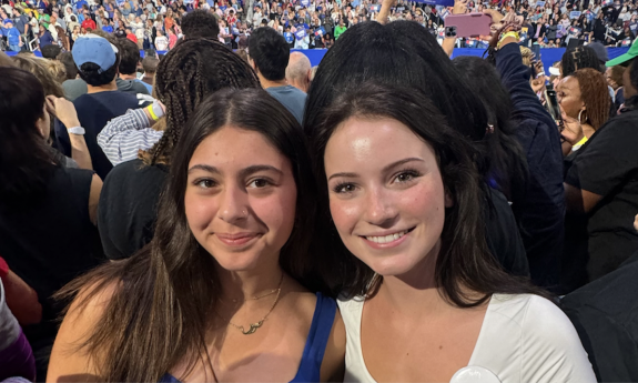 Two Duke students at a political rally.