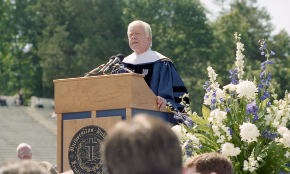 Former U.S. President Jimmy Carter speaks at the 1999 commencement.