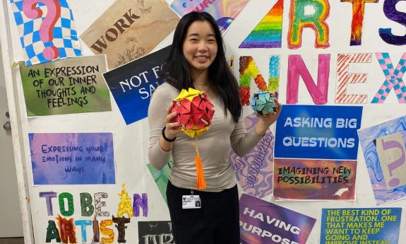 Alicia Qiao with the origami lanterns planned for the Lunar New Year celebration Thursday.
