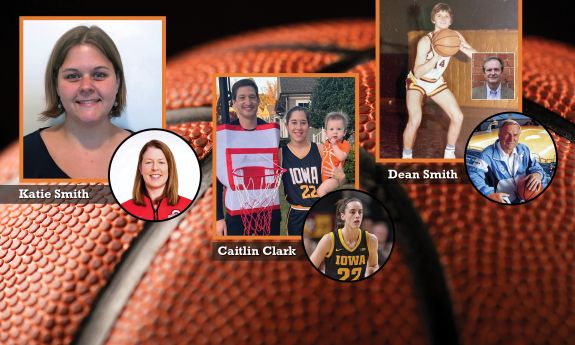 A collage shows basketball players and names Katie Smith, Caitlin Clark and Dean Smith