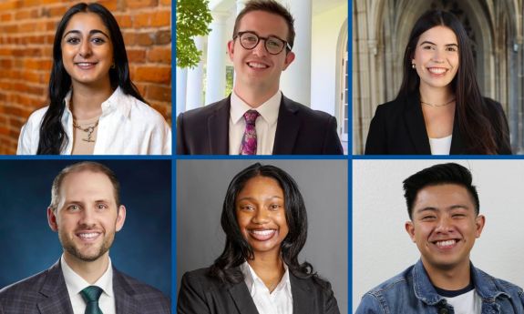 Top: Undergraduate finalists Danica Bajaj, Jax Nalley and Gabriela Pereda. Bottom: Graduate and professional finalists: Austin Beason, Dakota Douglas and Keanu Valibia.