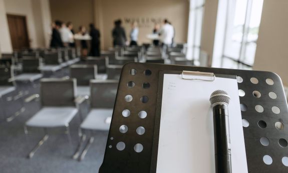 A microphone and lectern.