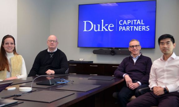 Duke Capital Partner leadership: Stéphanie Seghers, senior program coordinator; Dave Neal, venture partner; Kurt Schmidt (managing director; and Daniel Luo, assistant director.