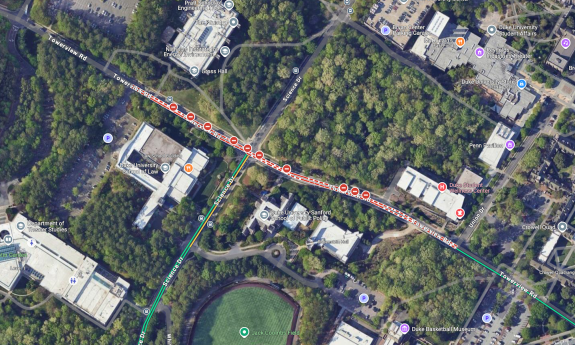 A section of a campus map