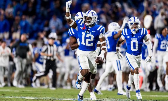 Duke football players celebrating
