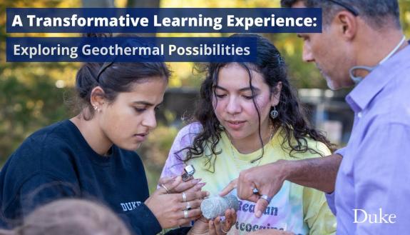 Students and teacher inspect a core sample