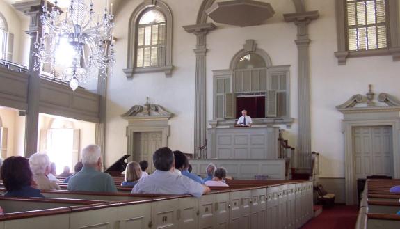 A Baptist church congregation during a worship session